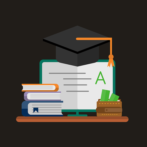 A graduation cap sitting atop a report card with a large 