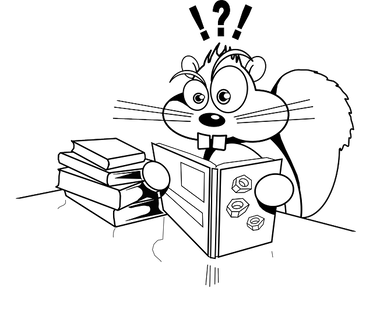 Drawing of a confused squirrel trying to understand the book they're reading.